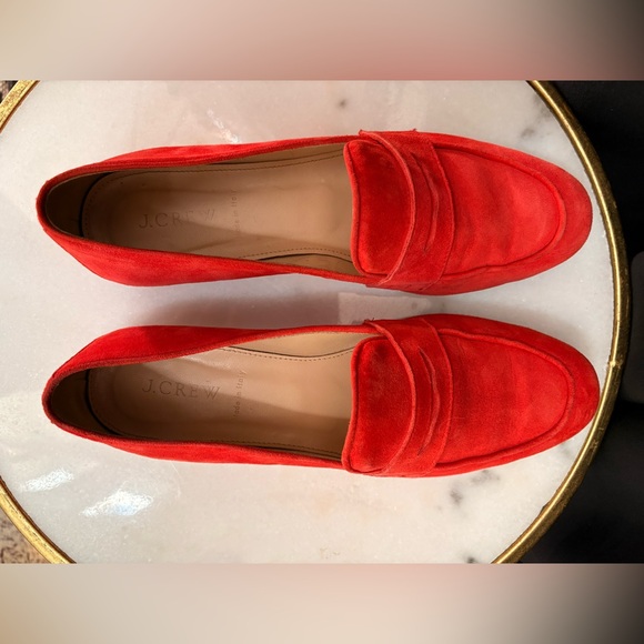 J. Crew Suede Charlie Penny Loafer in Vibrant Flame | 8.5 - Picture 2 of 13